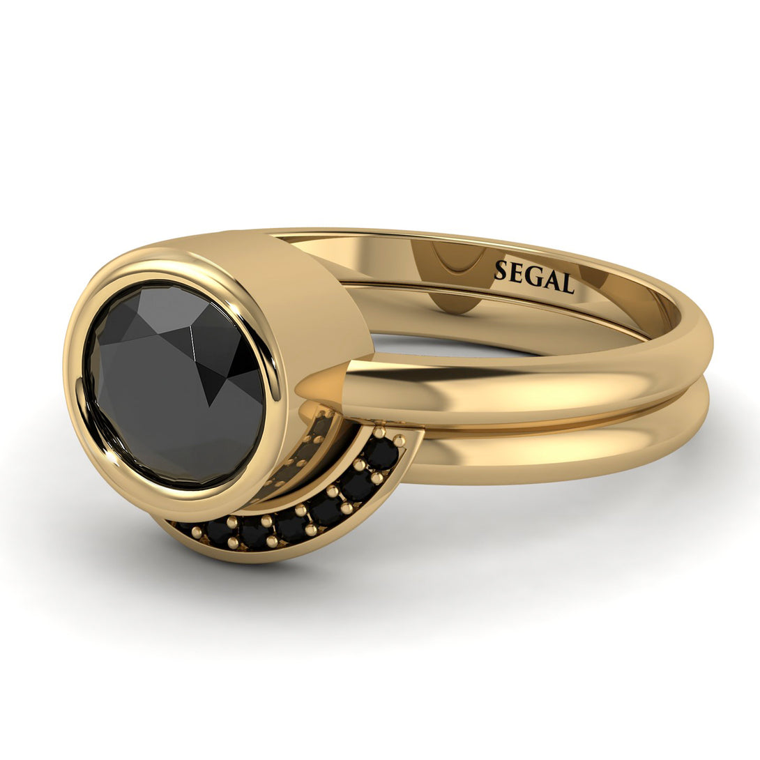 Bezel Black Diamond Bridal Set - Emerson No. 37
